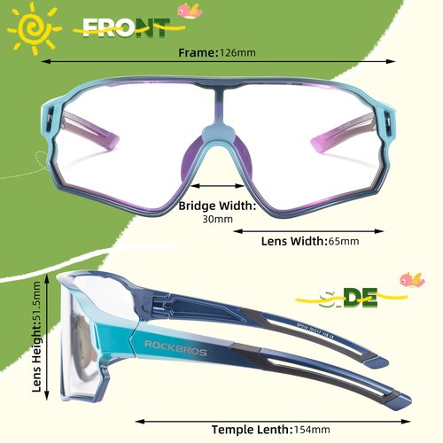 ROCKBROS Photochromic Sports Kids Sunglasses For Boys Girls Children Youth Adult MTB Biking Sunglasses for Kids Ages 8 to 14，Blue