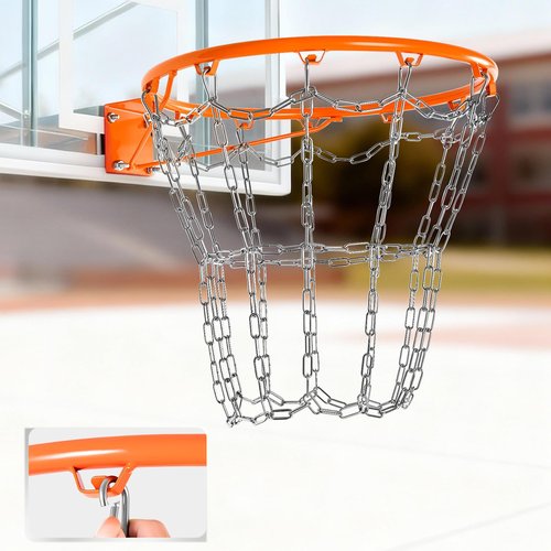 Heavy Duty Metal Chain Basketball Net,Anti-Rust Carbon Steel Chain Basketball Net,Standard 12 Loops, Quick Installation for Indoor & Outdoor Use, Fits All Standard Hoops