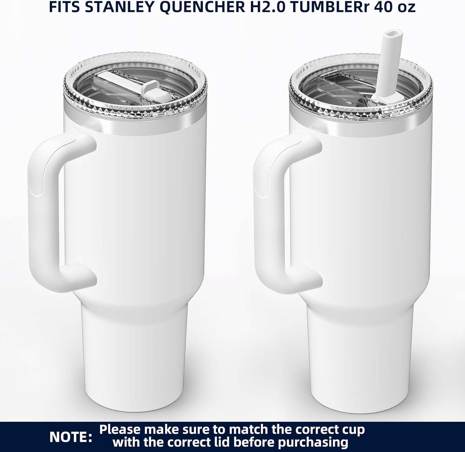 Replacement 40 oz for Stanley Quencher H2.0 Cup Accessories, Flip Straw Tumbler Lid for Stanley Cup, Spill-Proof Design, High-End Heat-Resistant Material (White, 40 oz)