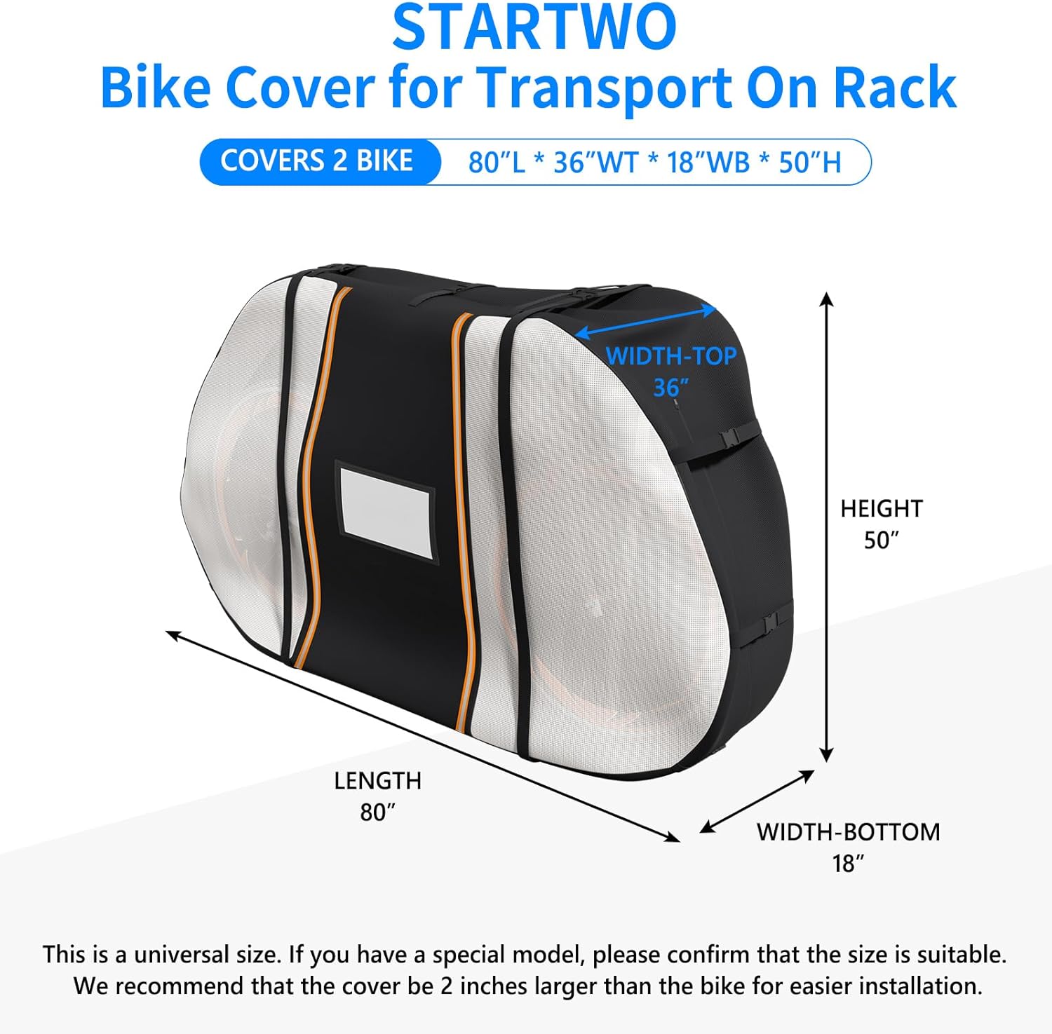 STARTWO Waterproof Bike Cover - Outdoor Storage & Transport for 2 Bikes | Includes Elastic Straps & License Plate Window