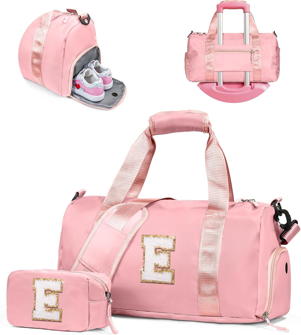 Skiennix Ballet Dance Bag - Stylish Gym Tote with Shoe Compartment & Makeup Pouch | Initial 'E' Design for Girls