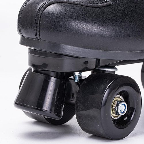 SCNUT Skates Women's Men's High Top Black PU Leather Classic Double Row Adjustable Outdoor Indoor Quad Skates and Roller Derby (Black Wheel, 45-Women's 11 / Men's 10)