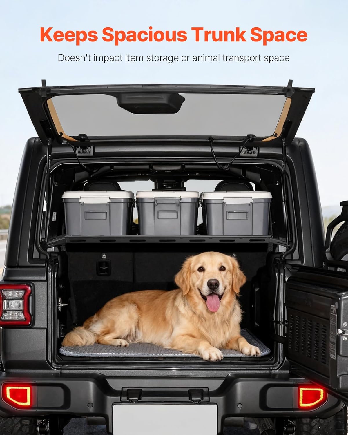 VEVOR Rear Trunk Cargo Rack - 300 lbs Capacity Carbon Steel Tray for 2007-2024 Jeep Wrangler JK 4 Door