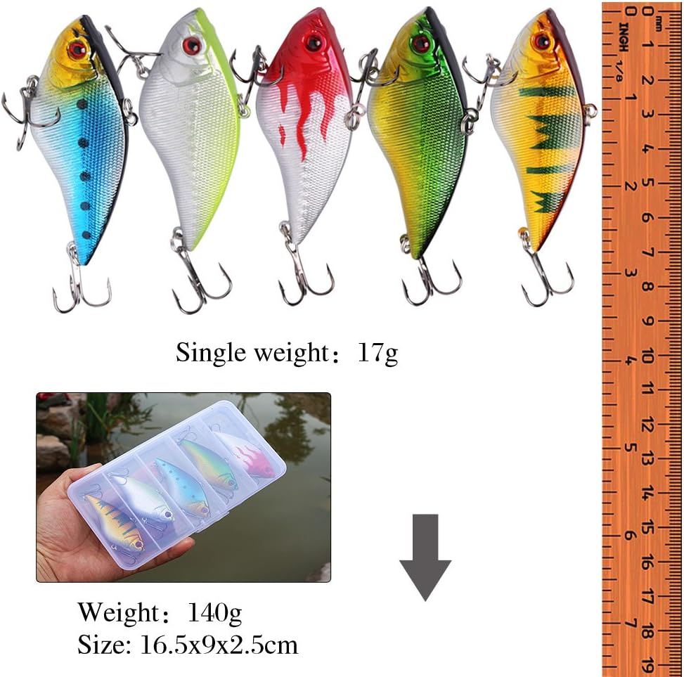 Sougayilang Fishing Lures - Life-Like Minnow VIB Hard Bait with Treble Hook | Perfect for Bass, Trout, Walleye