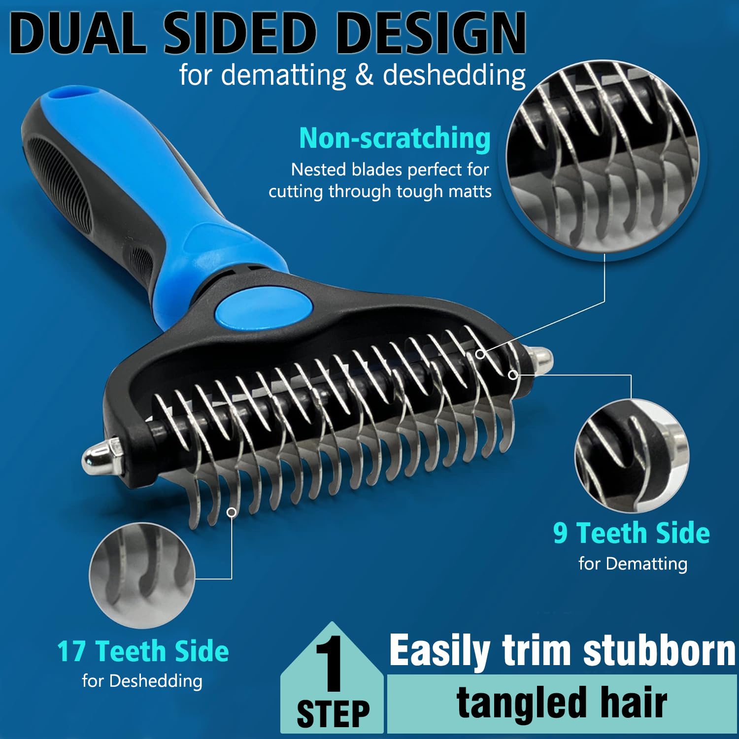 Skiennix Dog Grooming Brush Set - Double-Sided Shedding & Dematting Rake | Self-Cleaning Slicker Comb for All Coat Types