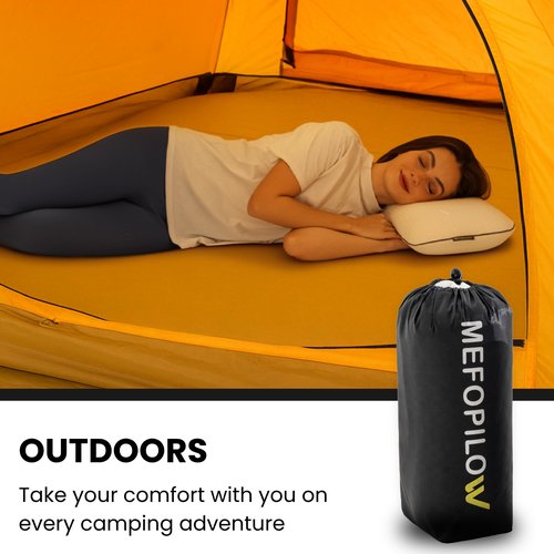 MEFOPILO Memory Foam Travel Pillow with Washable Cover & Carry Bag – Compact, Soft & Breathable Neck Pillow for Airplane, Camping & Car (White- with Extra Gray Cotton Cover, 15.7x9.8x3.9 inches)