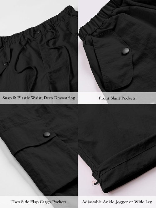 Cromoncent Women's High Waist Parachute Pants Y2K Cargo Trousers with Pockets for Womens, Black, M