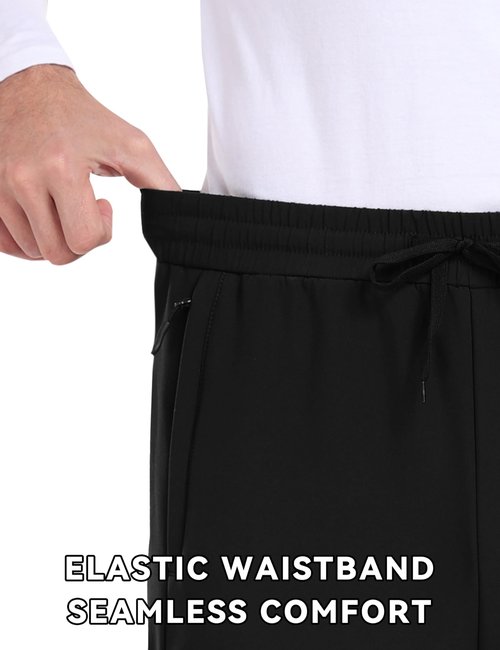 MoFiz Men's Fleece Snow Pants Winter Hiking Windbreak Water Resistant Joggers Pants Warm Sweatpants Pants Active Men's Sweatpants Tapered 3-Zip Pockets(Black,Medium)