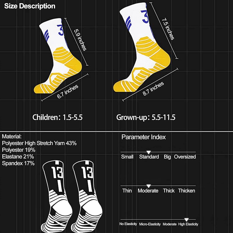 2-Pairs Basketball Socks for Men & Boys - Lucky Number Sports Style, Variation #30-sc+5.5-11.5