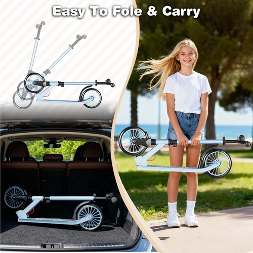 Scooter for Kids, Lightweight Foldable Kick Scooter, 4-Level Adjustable Handlebar, 8-Inch Large Wheels with Shock Absorption, for Ages 6 and Up (Light Blue)