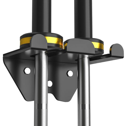 Olympic Barbell Hanger - Vertical Wall Mount Rack with Rubber Pad for Garage Gym or Home, Space Saving, Holds Under 33mm Bar Size, Black