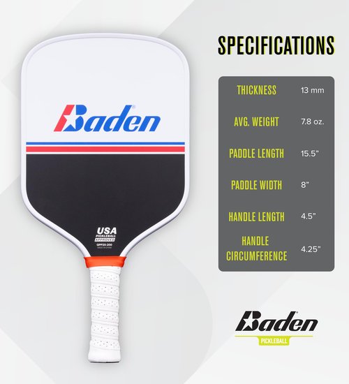 Baden Battle Point Pickleball Paddle, USAPA Approved, Graphite Composite Face for Accuracy & Ball Spin, Polypropylene Honeycomb Core for Strength & Durability