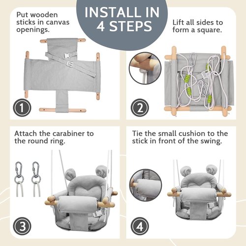 GFU Baby Swing - Secure Canvas Infant Swing for Indoor & Outdoor Use | Wooden Hanging Seat