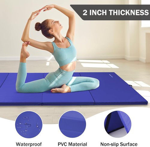 Fitvids Folding Gymnastics Mat - High-Density Portable Exercise Mat with Carrying Handles | 4'x8'x2" for Yoga, Pilates, MMA & Home Workouts
