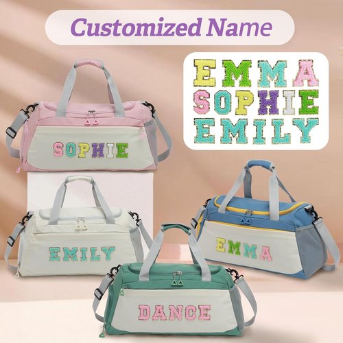 Chenille Personalized Girls Dance Bag - Custom Name with Shoes Compartment | Large Capacity Gym Duffle for Yoga, Ballet & Travel