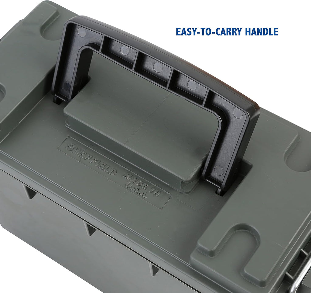Sheffield 12626 Ammo Storage Box - Stackable .30 Cal, Water & Dust Resistant, Lockable, Green | Pack of 6