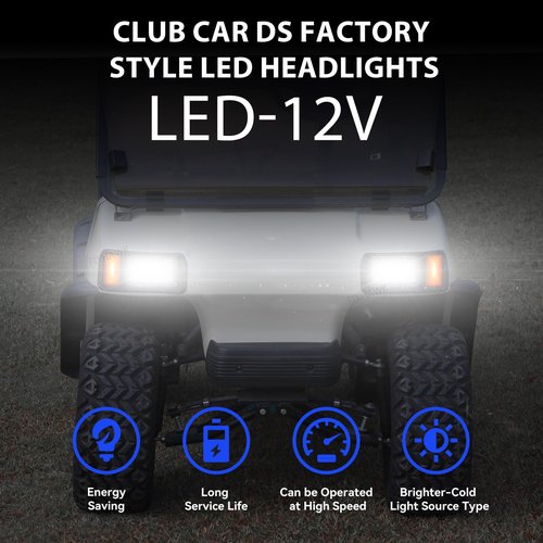 FIXHAWK Club Car DS LED Headlight Kit, Original Style Head Light Kit with Adapter Wire for 12 Volt Club Car DS 1993-Up Golf Cart, Replace OEM # 101988002 101988001