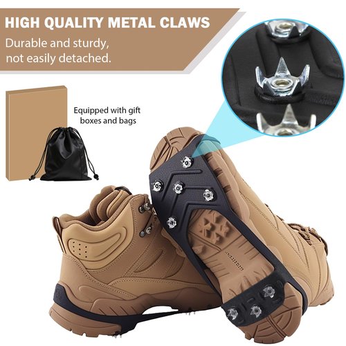2 Pairs Ice Cleats for Shoes and Boots,Universal 8 Steel Studs Crampon Ice & Snow Grippers for Winter Hiking Climbing Ice Fishing,Anti-Slip Spikes for Shoes