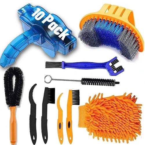 QeeHeng 10pcs Bike Cleaning Kit, Bicycle Clean Brush Tool Including Chain Cleaner for Cycling,Bike Chain Cleaner Brush Suitable fo Mountain/Dirt/MT/Road/BMX Bike