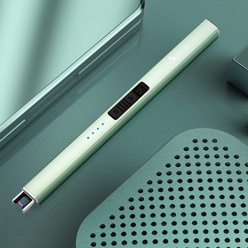 SUPRUS Electric Arc Lighter - Windproof & Flameless USB Rechargeable with Safety Lock | Green, 3-Pack