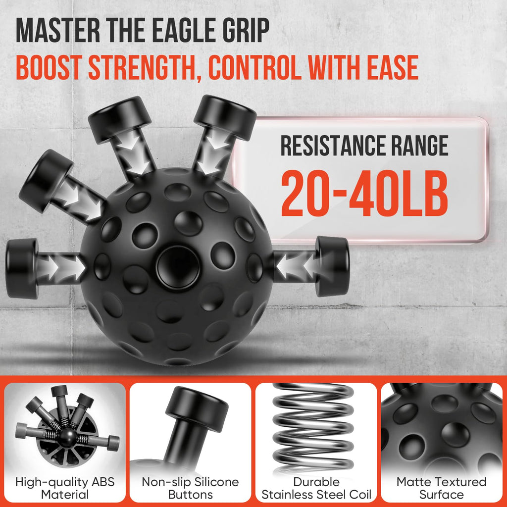 TEAWOO 4-Pack Grip Strength Trainer Kit, Adjustable Forearm Strengthener, Black Hand Grip Strengthener Balls, Finger Exerciser & Stretcher for Strength Training, Recovery & Flexibility