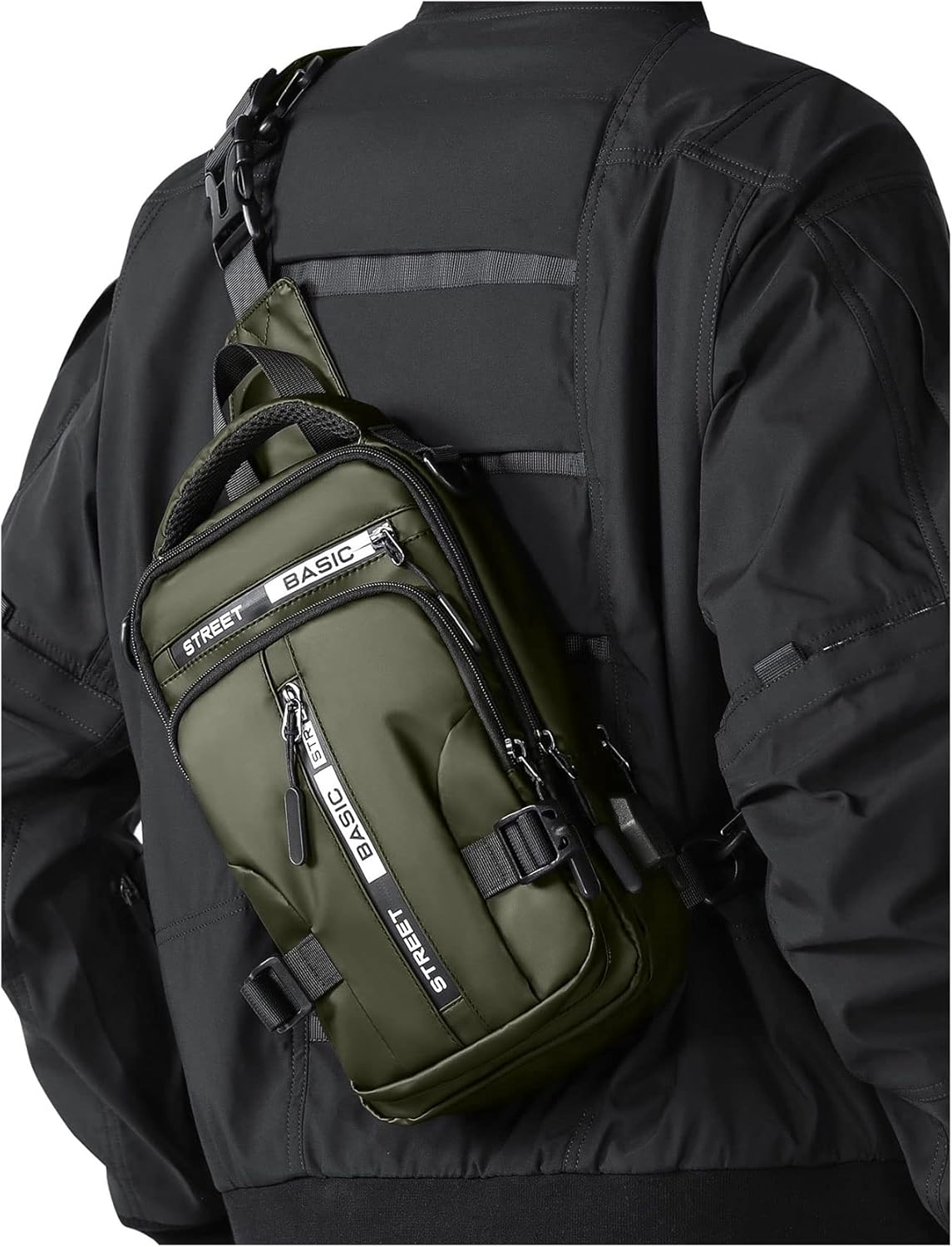 SEAFEW Sling Crossbody Backpack - Lightweight One Strap Bag with USB Charger Port | Olive Green