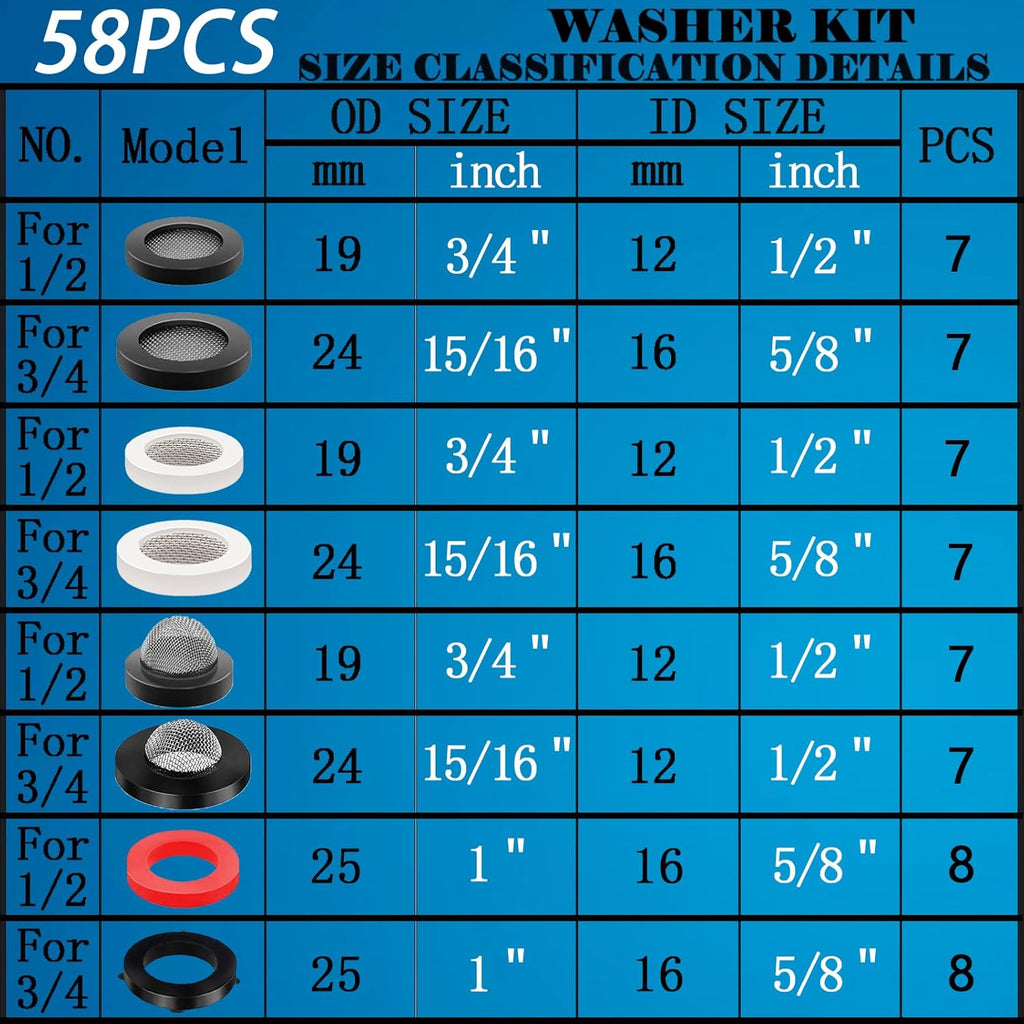 ZDBB Stainless Steel Shower Head Hose Filter Kit - 58 PCS Gasket Set for 1/2" & 3/4" Plumbing