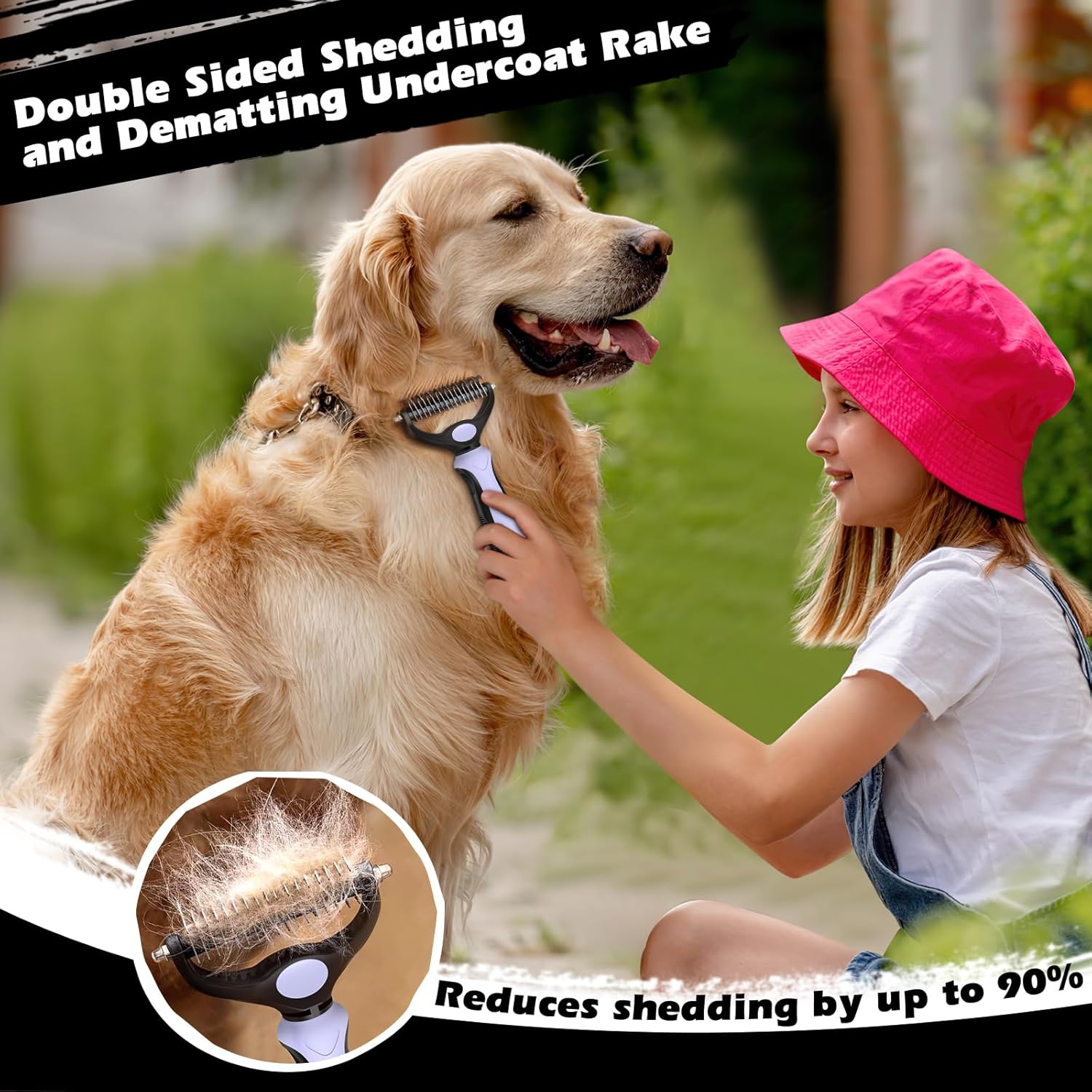 Skiennix Self-Cleaning Slicker Brush Set - Pet Grooming Rake & Flea Comb for Dogs, Cats, Horses | Light Purple