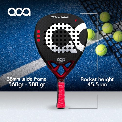 ACA Palladium Professional Padel Racket | Advanced Power & Precision | Red/Metal | 12K Carbon Faces | Diamond Shape | Black EVA Fusion Core