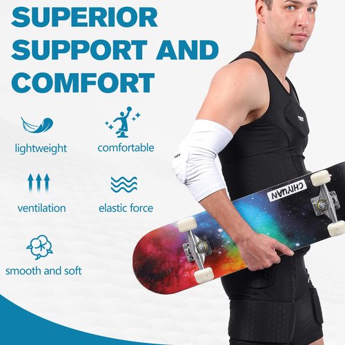 TUOY Compression Elbow Pads Padded Elbow Arm Protection - Youth & Adult Sizes (1 Pair)