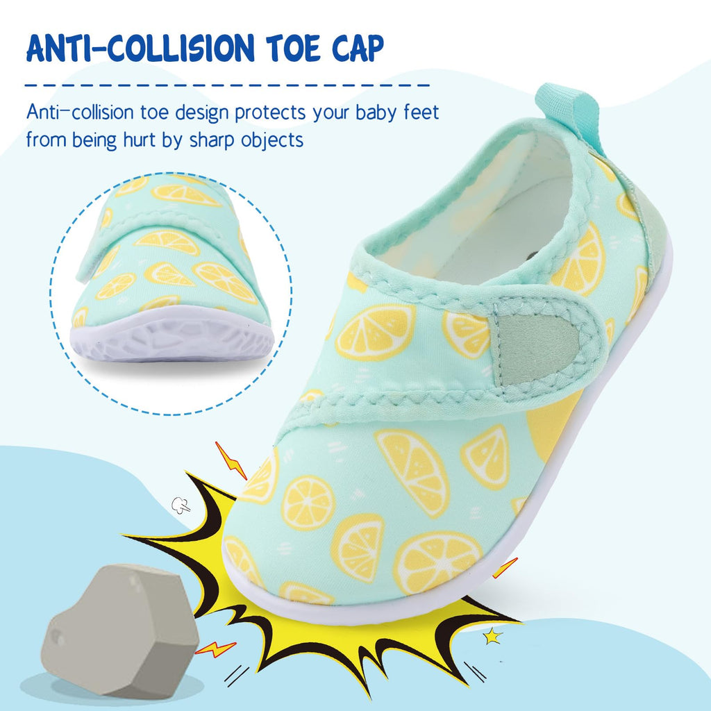 LeIsfIt Boys Girls Water Shoes Kids Aqua Socks Toddler Quick-Dry Swimming Shoes Non-Slip Summer Shoe for Beach Pool Surf, Green Lemon, 11 Toddler