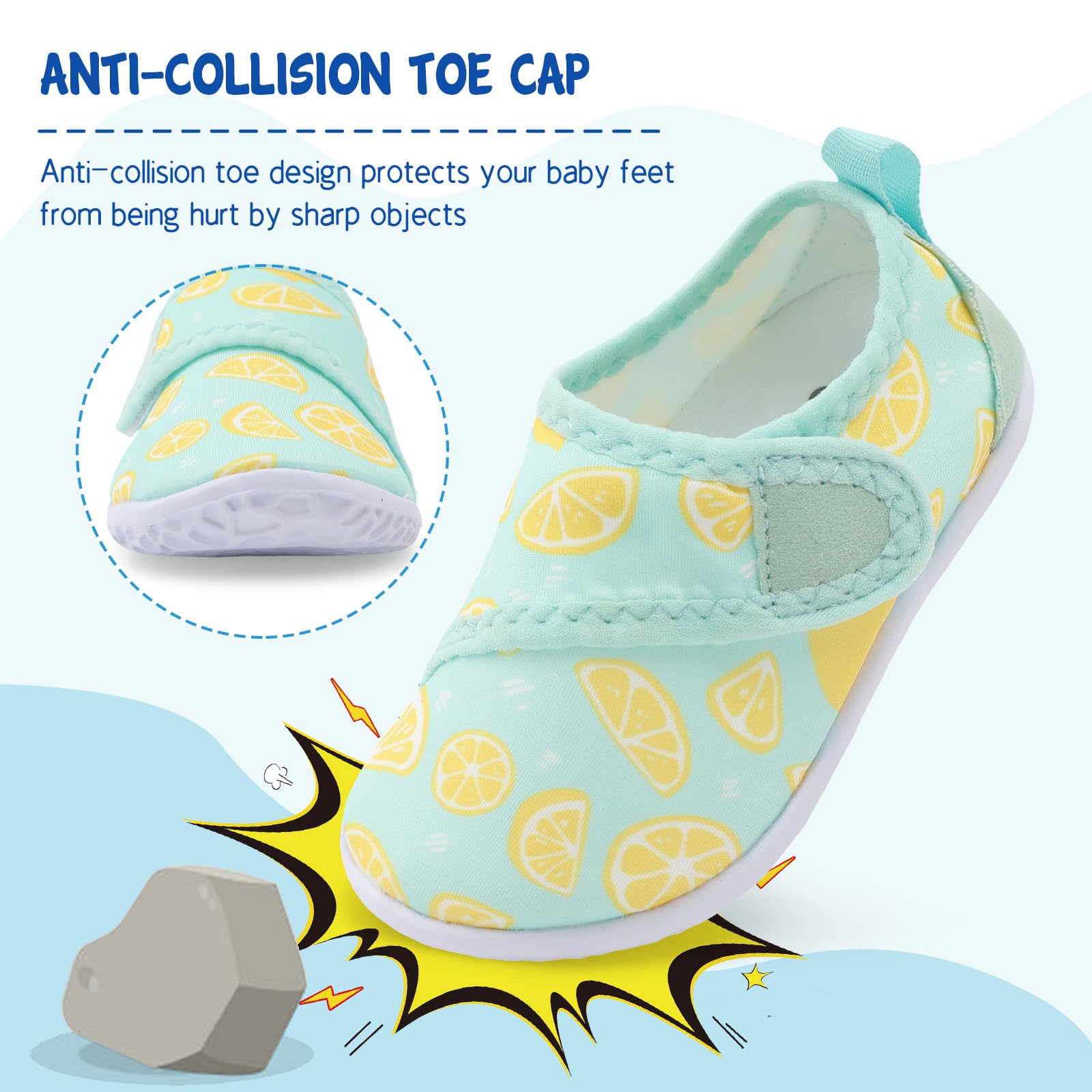 LeIsfIt Boys Girls Water Shoes Kids Aqua Socks Toddler Quick-Dry Swimming Shoes Non-Slip Summer Shoe for Beach Pool Surf, Green Lemon, 9 Toddler