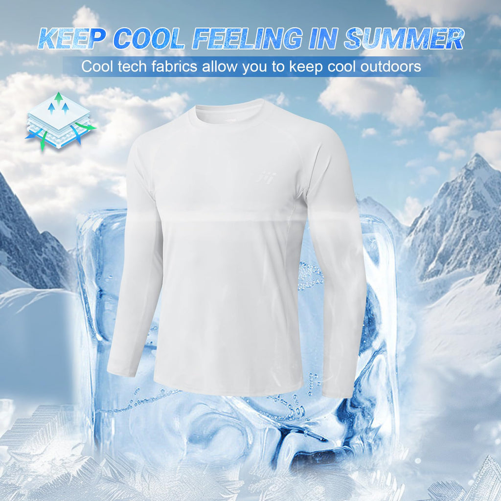 Sun Protection Swim Shirts for Men: SPF UPF 50+ UV Long Sleeve Rash Guard for Fishing Hiking Running Workout Athletic White