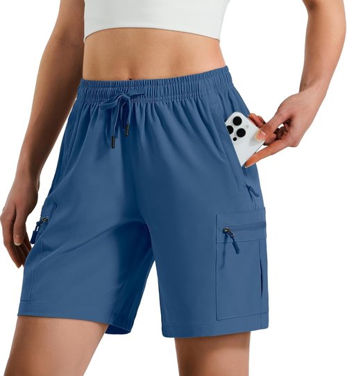 Hugut Women's Quick-Dry Hiking Cargo Shorts - Lightweight, Water-Resistant with Zipper Pockets | Ideal for Camping & Travel