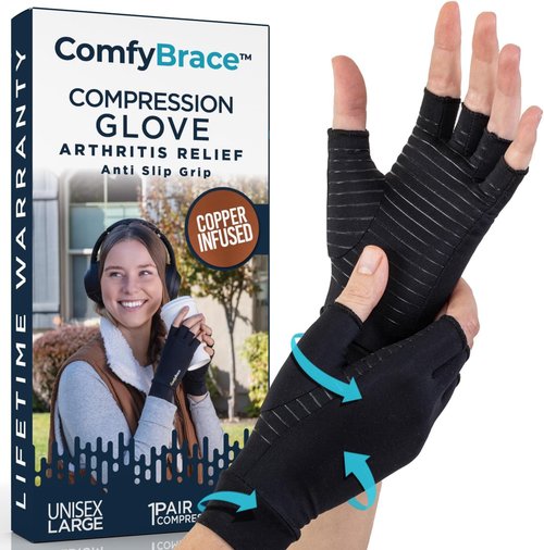 ComfyBrace Copper Infused Compression Gloves - Arthritis Pain Relief for Hands & Fingers | Unisex Fit