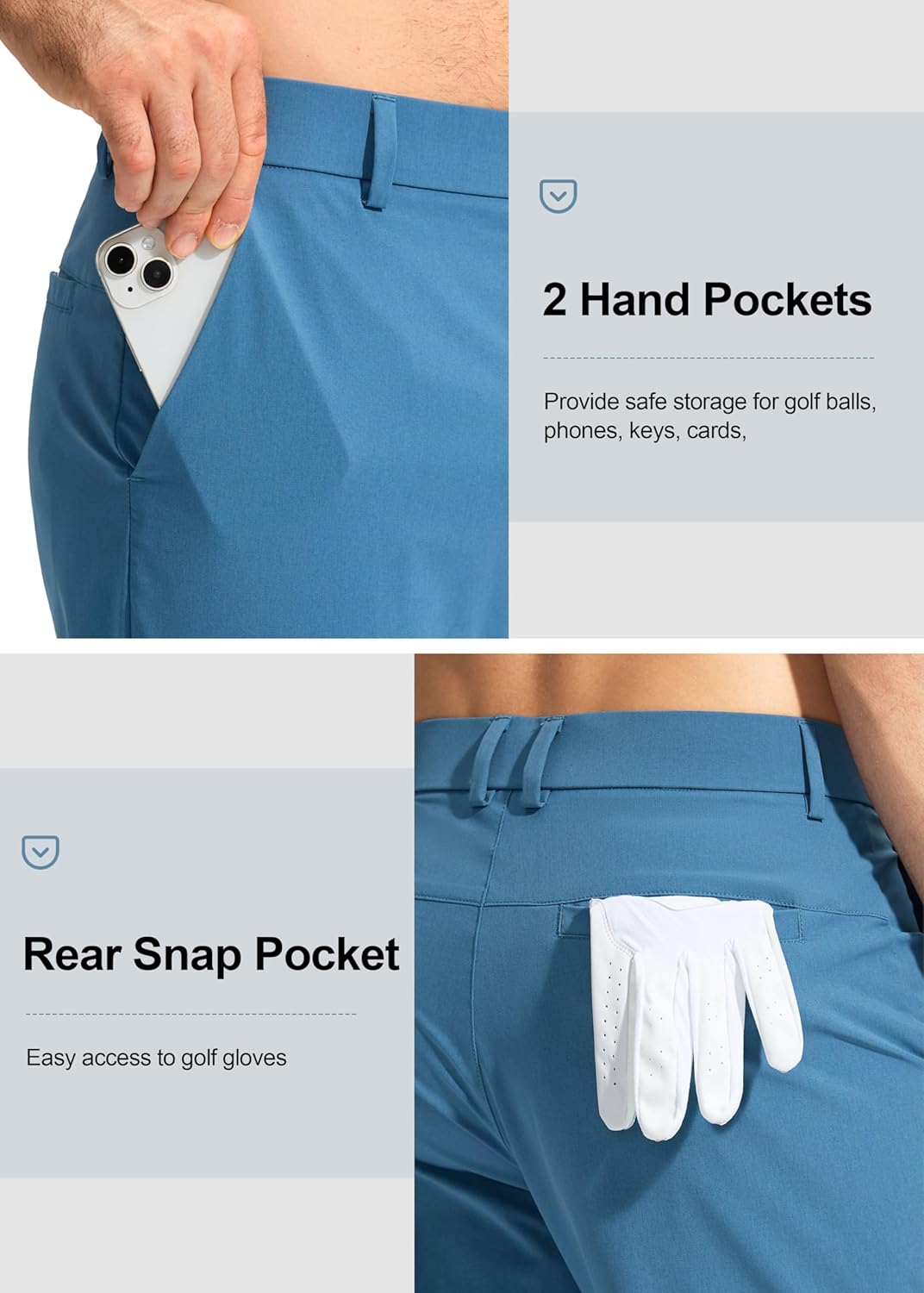 Pudolla Men's Golf Pants - Lightweight Quick-Dry Comfort Trousers | Available in 30", 32", 34" Sizes