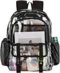 KUI WAN Clear Backpack, Large Clear Bag Stadium Heavy Duty PVC Transparent See Through Backpacks for Boys Girls, College, Work, Black