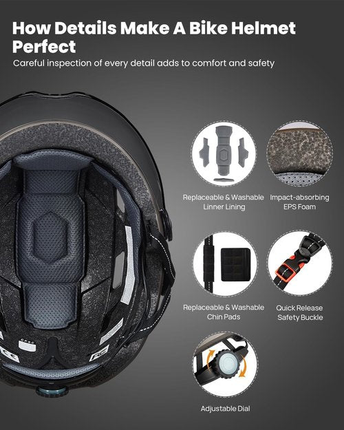 ILM Adult Bike Helmet - USB Rechargeable LED Lights | Removable Goggles for Men & Women