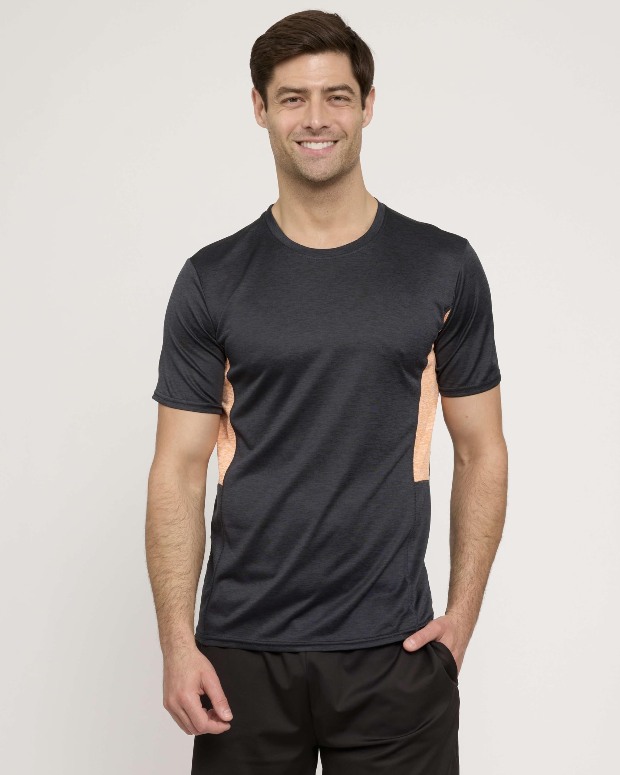 Real Essentials 5 Pack: Men's Dry-Fit Short Sleeve Crew Neck T Shirts Fitness Running Gym Workout Cool Exercise Athletic Tee, Set 7, Large