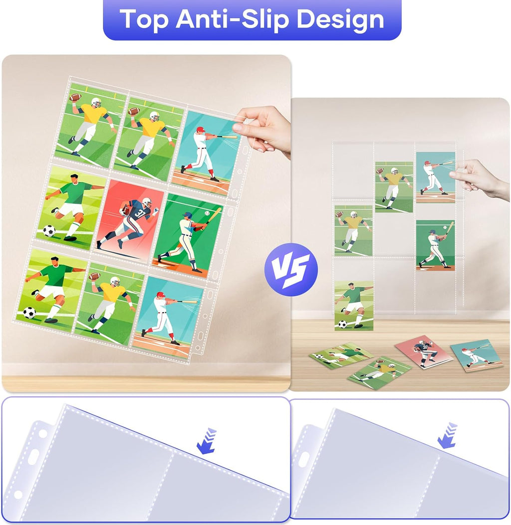 TiopLior 60 Pack Sheet Protectors - Double-Sided 9 Pocket Card Sleeves for 3 Ring Binders | Perfect for MTG, TCG, Baseball Cards