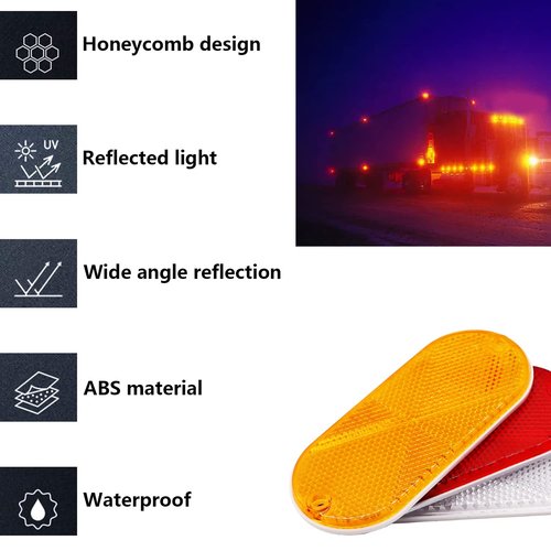 smseace 10Pack Safety Reflectors Yellow Oval Reflector with Mounting Hole Used for Roads，Mailboxes，Tunnels，Cars Front Reflector