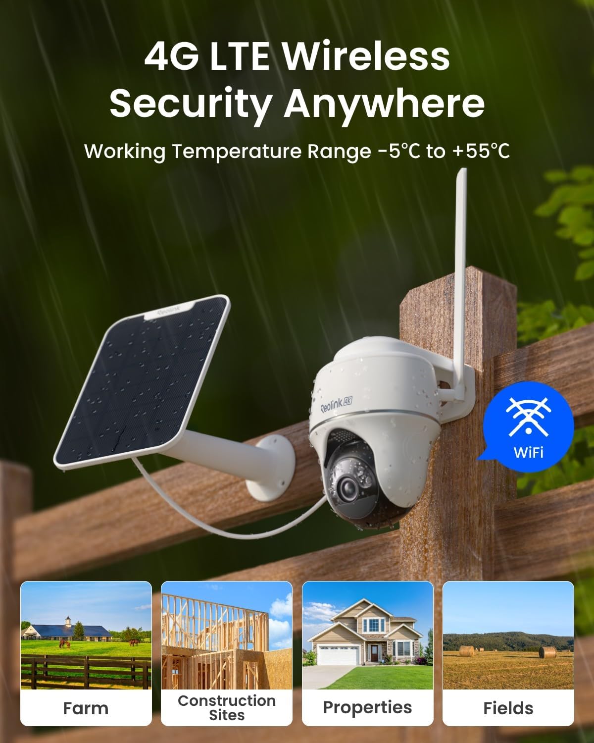 REOLINK 4K LTE Cellular Security Camera Wireless Outdoor, No WiFi 3G/4G Solar Powered, 360 Auto Tracking AI Detection, Color Night Vision, Cloud/512G Local Storage, SIM Card Included, Go PT Ultra+SP2
