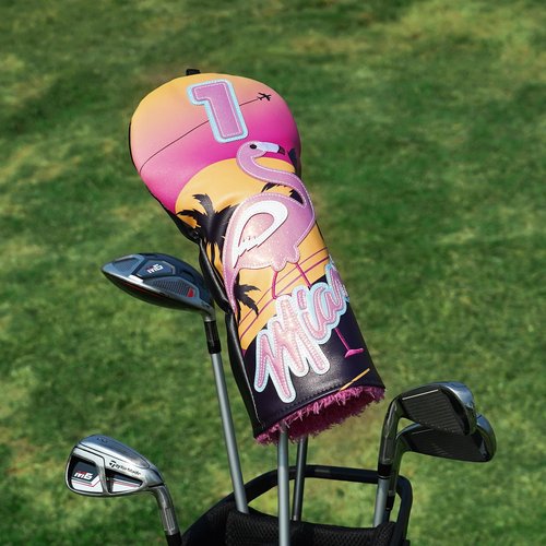 LZFAN Golf Club Head Covers Driver Fairway Wood Hybrid Golf Club Headcover Leather Protector Heavy Embroidered Colorful Jellyfish (Flamingos at Sunset)