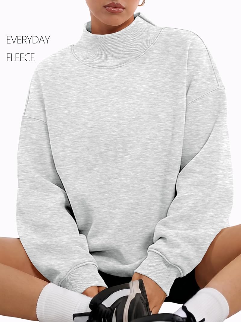 Trendy Queen Womens Mock Neck Oversized Sweatshirt - Grey, Small
