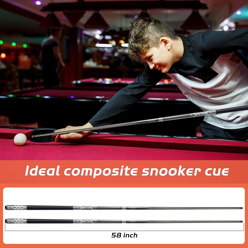 58-Inch Carbon Fiber Pool Cue - Gray, 2-Piece Snooker Cue, 13mm Tip