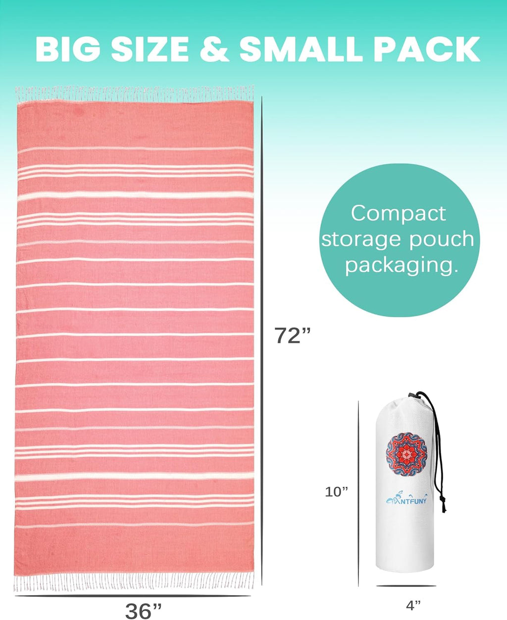 Skiennix Turkish Beach Towels - 4 Pack Vacation Essentials | Soft, Quick-Dry, Perfect for Pool & Gifts