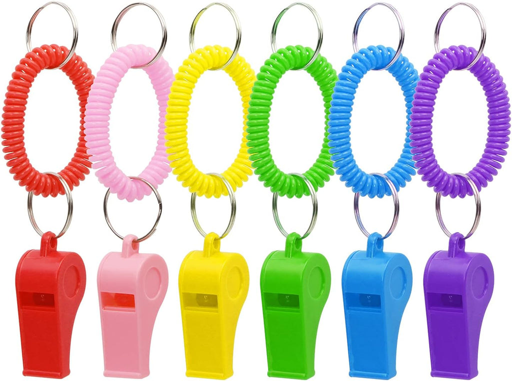 PENTA ANGEL Sport Whistle - Loud & Clear Plastic Whistles with Stretchable Wrist Keychain | 6-Pack
