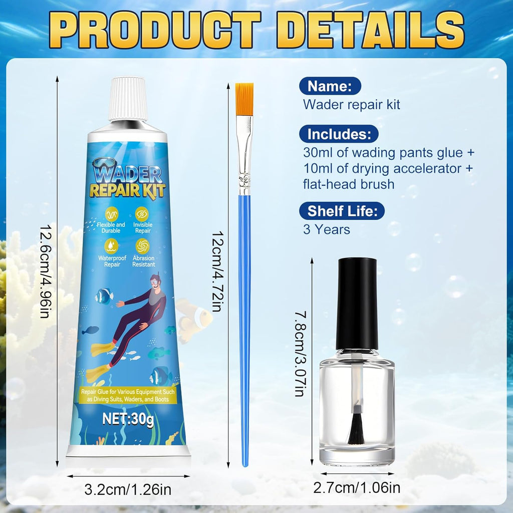 Wader Repair Kit - Transparent Repair Glue for Tears & Holes in Waders, Diving Suits & PVC Gear