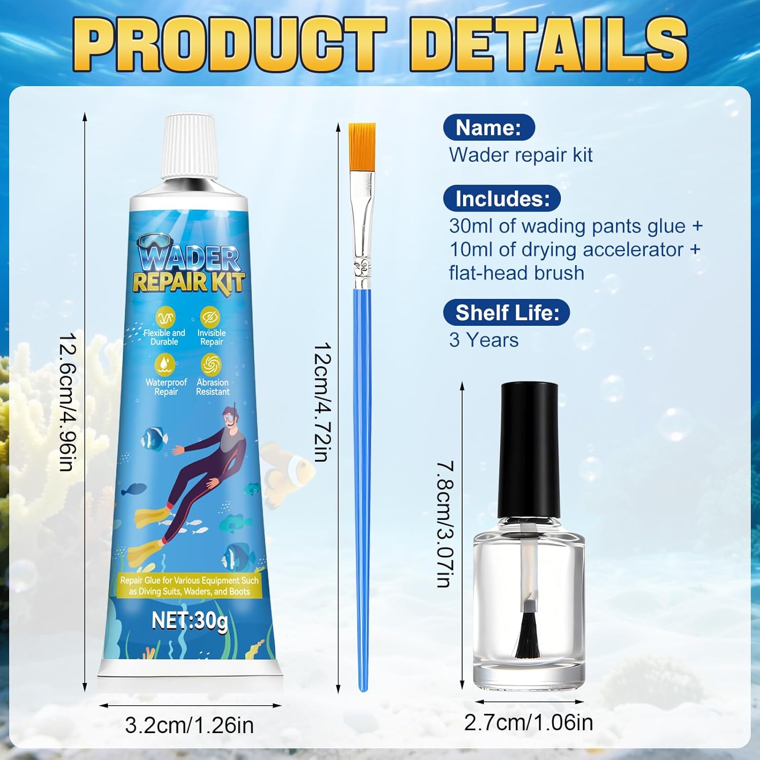 Wader Repair Kit - Transparent Repair Glue for Tears & Holes in Waders, Diving Suits & PVC Gear