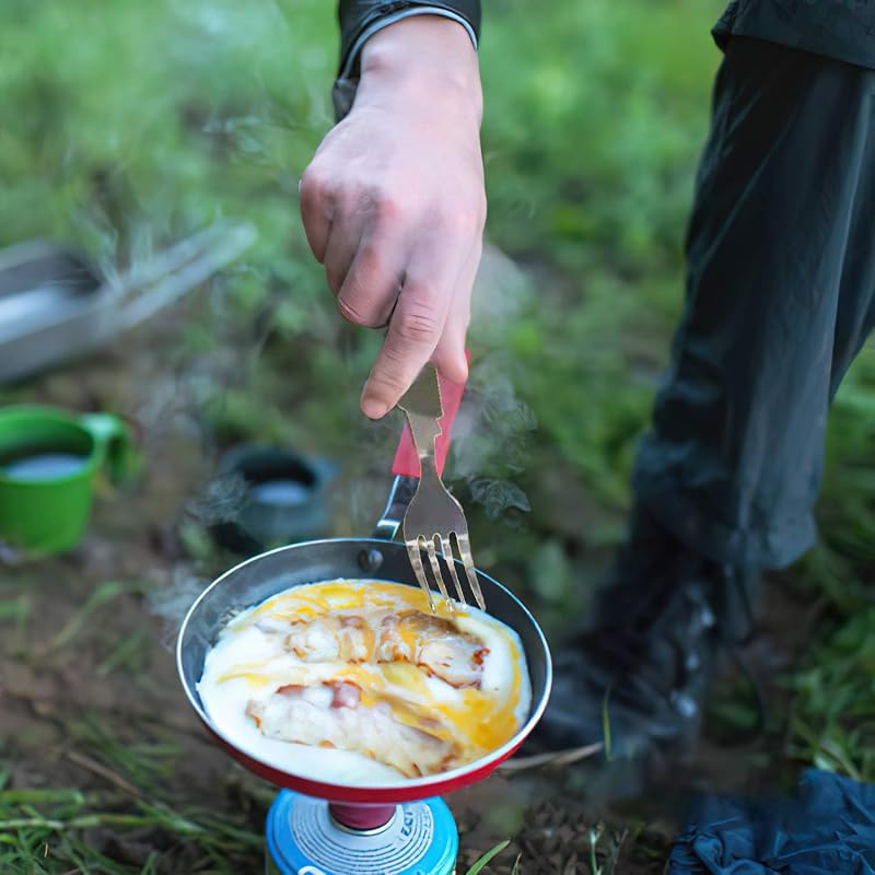 Caudblor 2-Piece Camping Utensil Set, 4-in-1 Stainless Steel Foldable Knife Fork Spoon